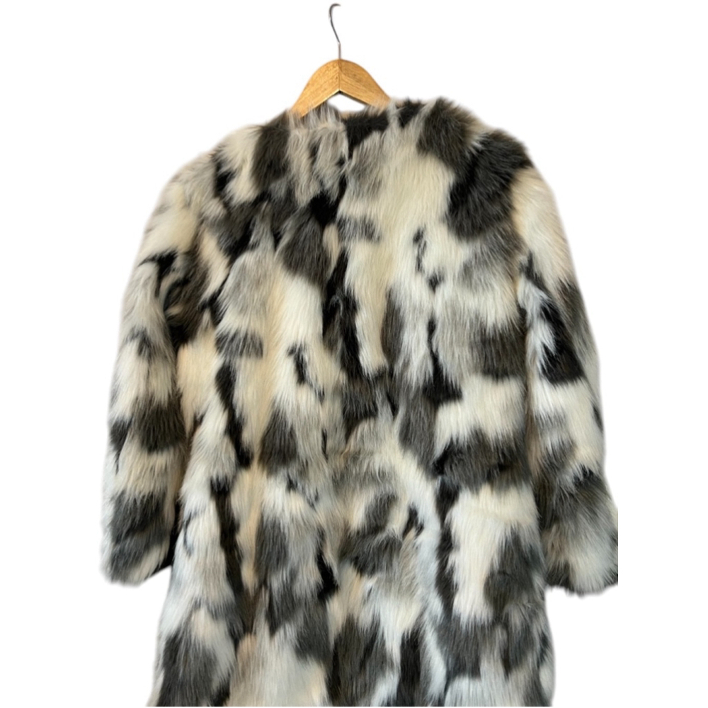 BEBE Black & White Faux Fur Cropped Sleeve Snap Button Mid Length Jacket Coat S - Picture 5 of 12